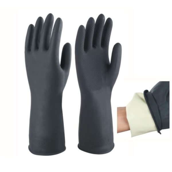 LC-D20 Diamond Pattern Natural Flock Lined Chemical Rubber Gloves